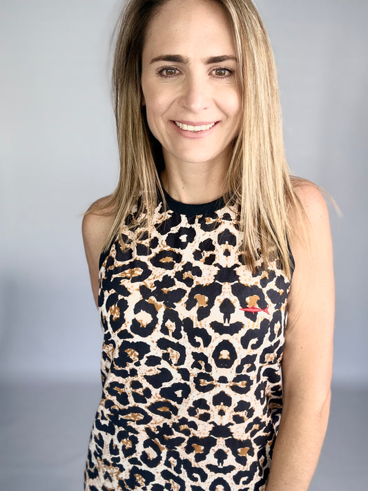 Ladies Sleeveless Dress - Navy Animal Print