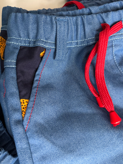 Boys Smart Shorts - Navy Denim - Navy w Orange Leopards Insert