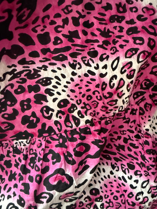 Girls Swirly Dress - Bright Pink Animal Print