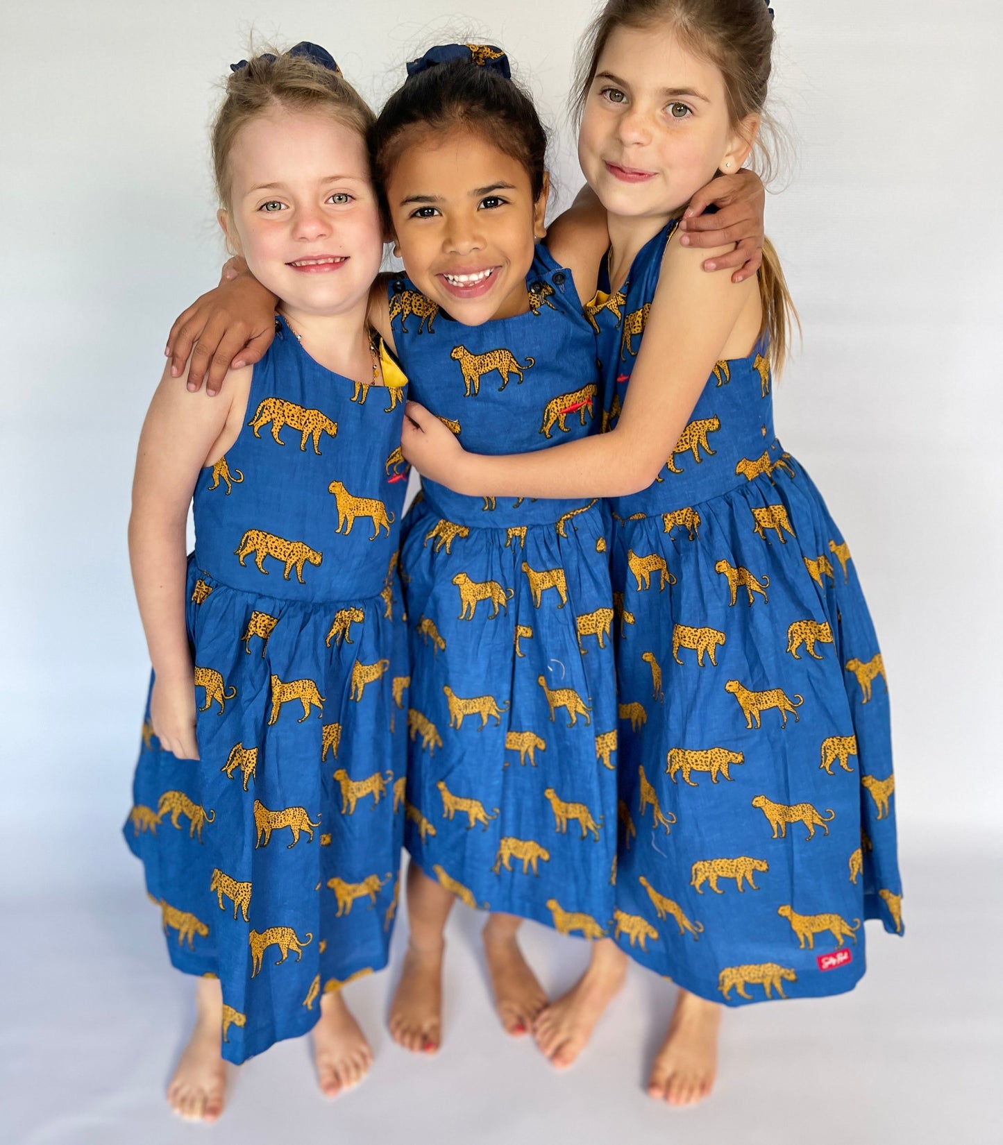 Girls Criss Cross back Dress - Royal Blue Leopard