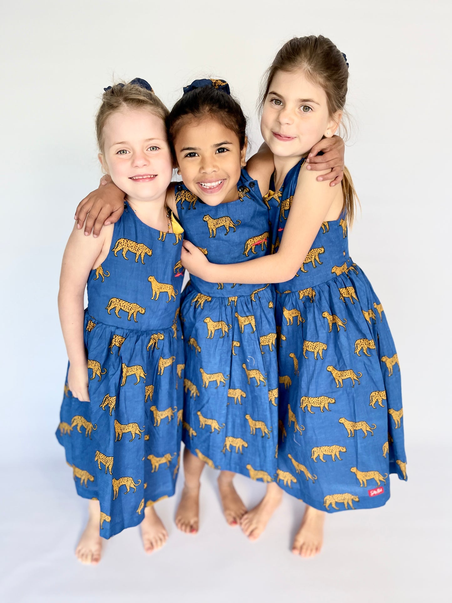 Girls Criss Cross back Dress - Royal Blue Leopard