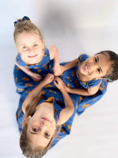 Girls Criss Cross back Dress - Royal Blue Leopard