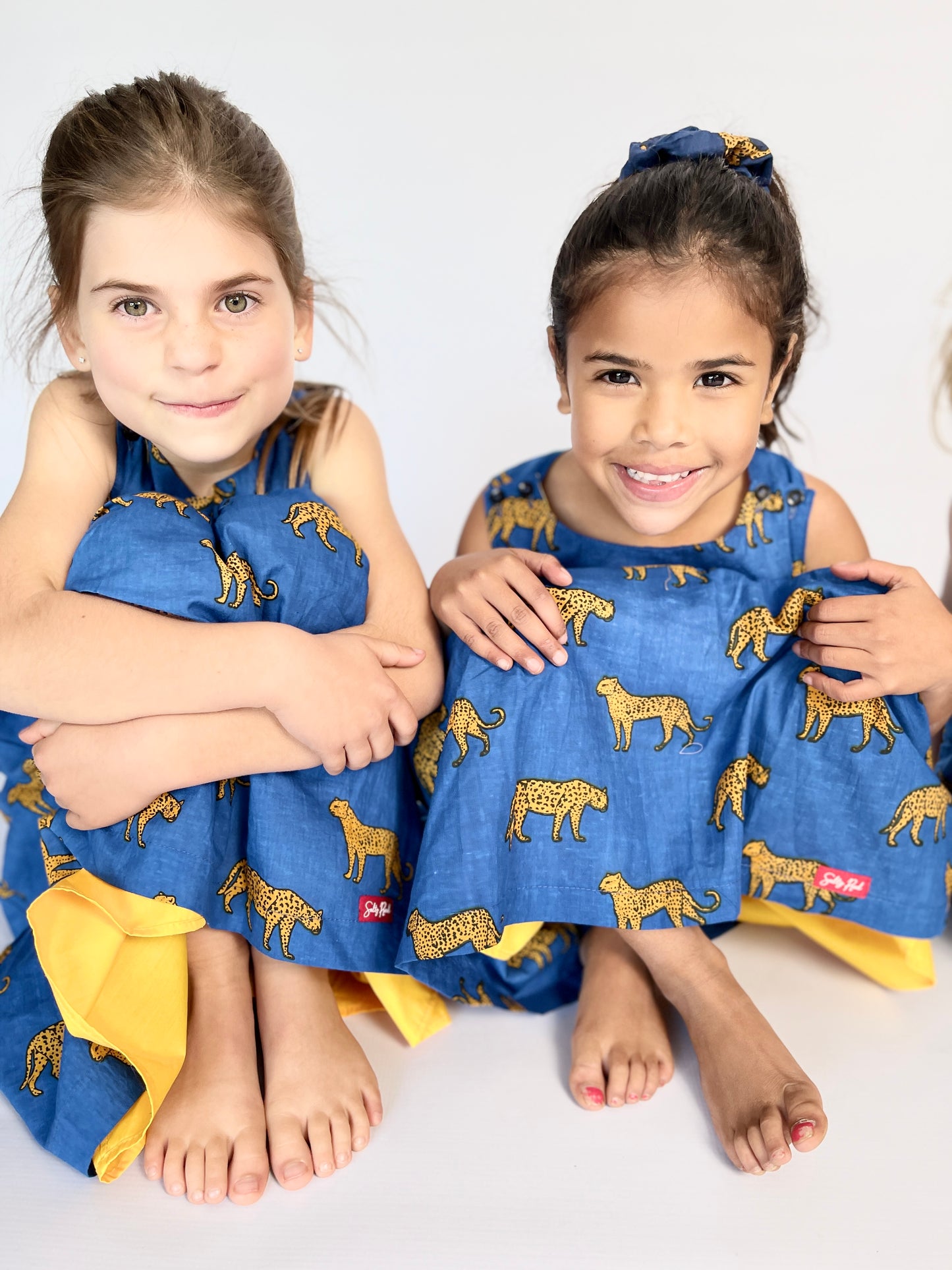 Girls Criss Cross back Dress - Royal Blue Leopard