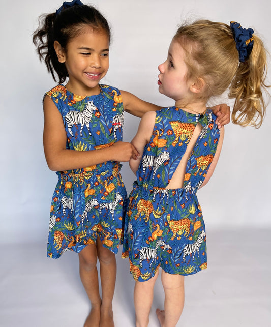 Girls Playsuit - Blue Wild Safari