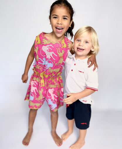 Girls Playsuit - Cheetah on Pink