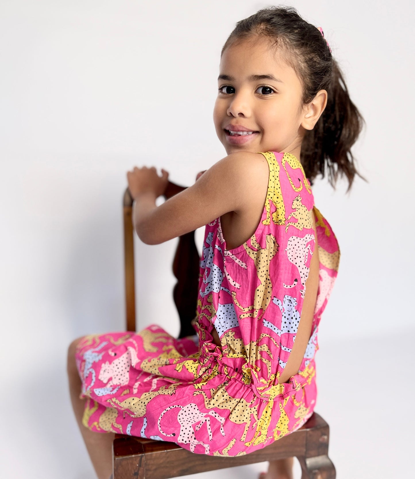 Girls Playsuit - Cheetah on Pink