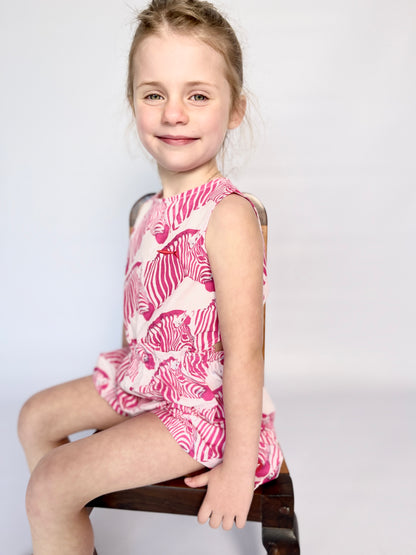 Girls Playsuit - Pink Zebra