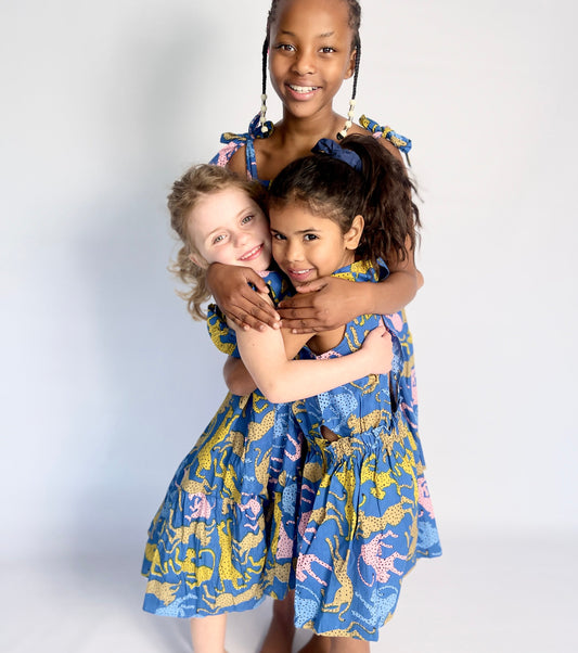 Girls Playsuit - Cheetah on Royal Blue