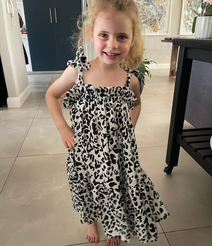 The Stingray Swirly Dress - Black and White Leopard