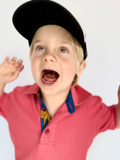 Boys Golfer - Coral - Navy w Orange Leopards Insert