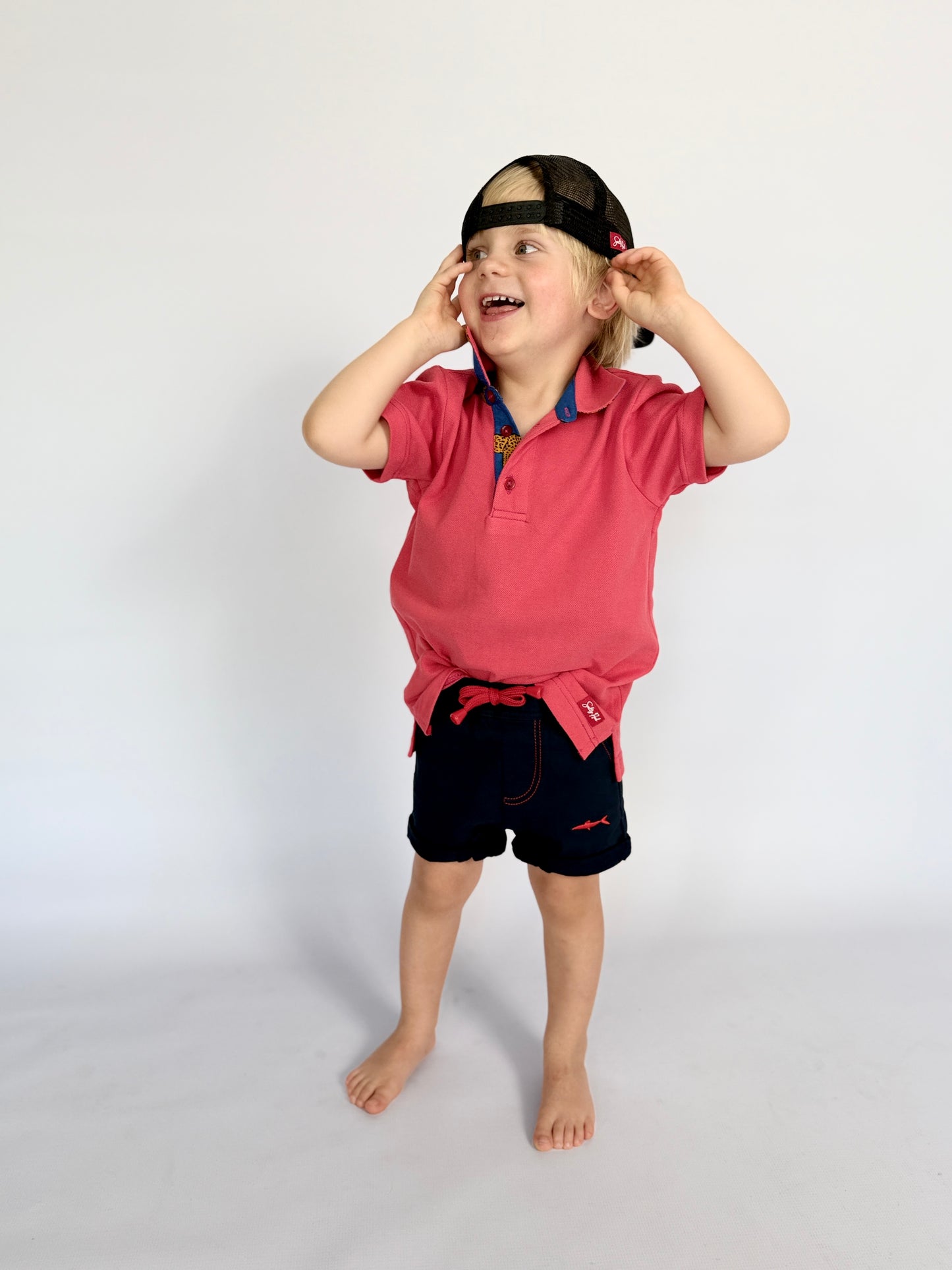 Boys Golfer - Coral - Navy w Orange Leopards Insert