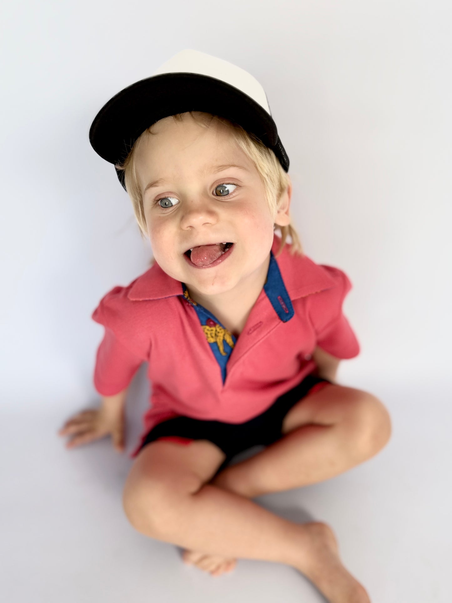 Boys Golfer - Coral - Navy w Orange Leopards Insert