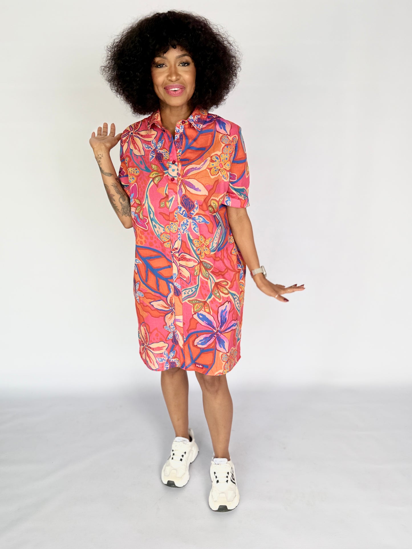 Ladies Shirt Dress - Pink Floral