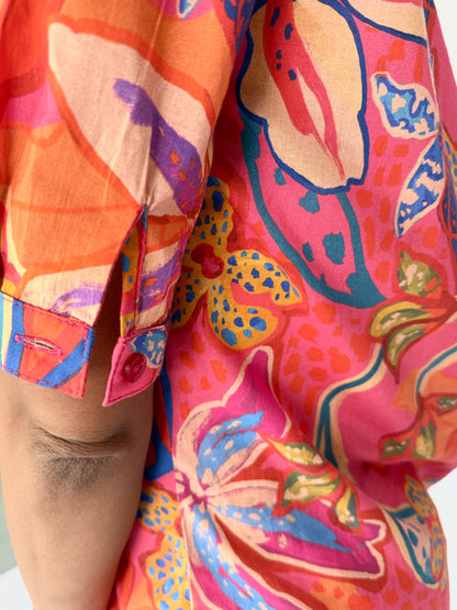 Ladies Shirt Dress - Pink Floral