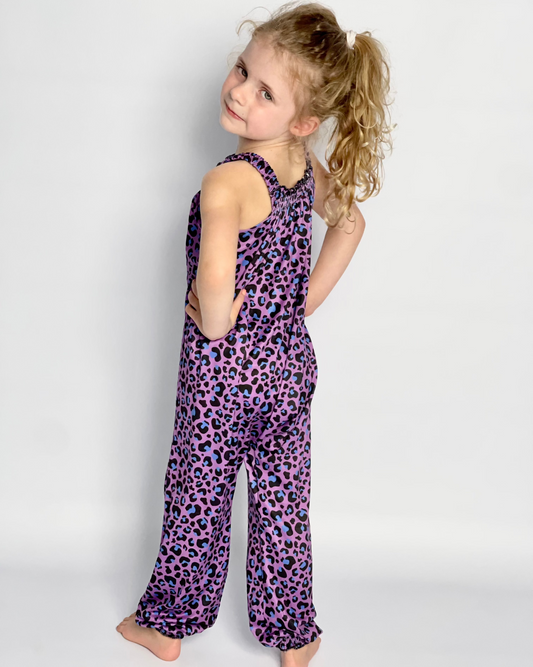 Girls Jumpsuit - Purple and Blue Animal Print