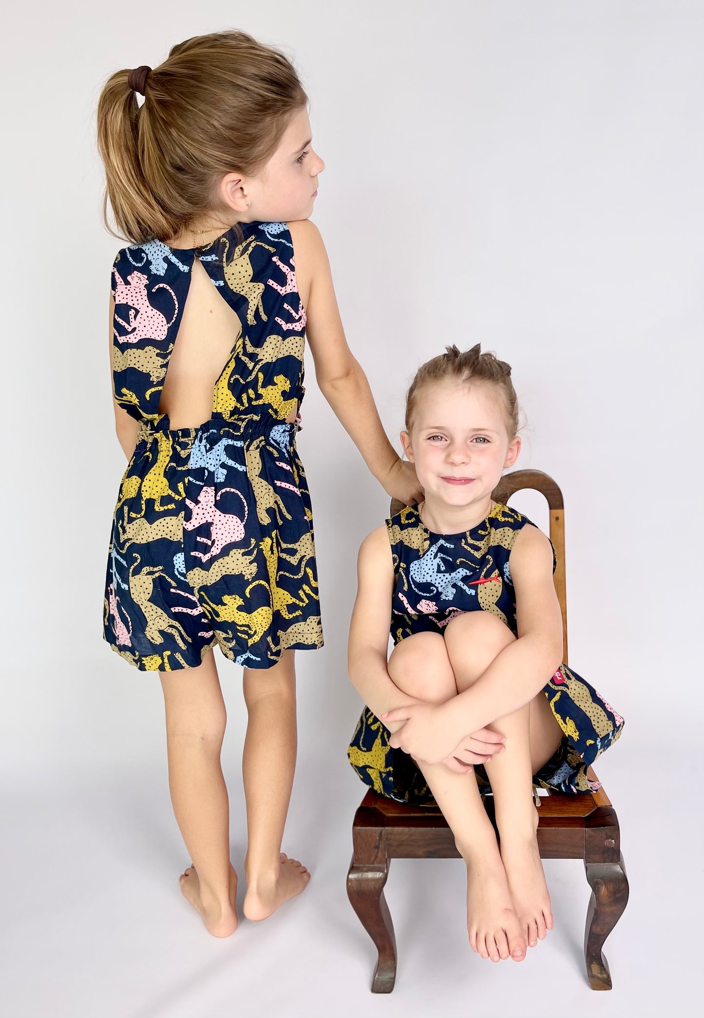 Girls Playsuit - Cheetah on Navy