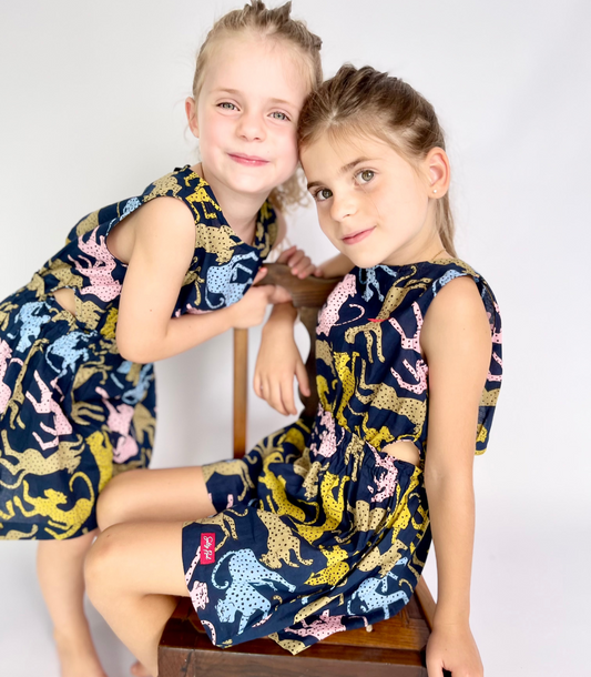 Girls Playsuit - Cheetah on Navy