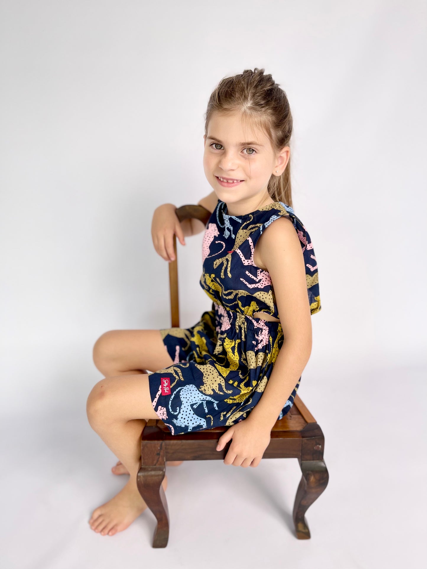 Girls Playsuit - Cheetah on Navy