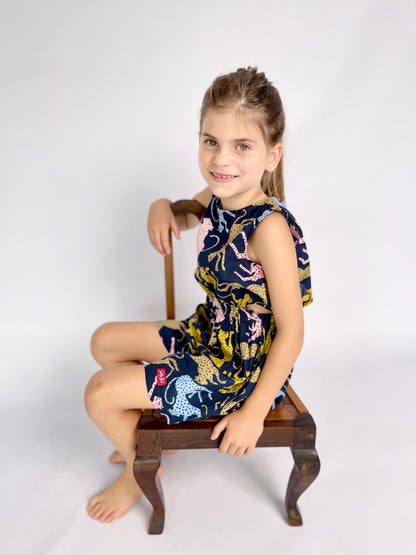 Girls Playsuit - Cheetah on Navy