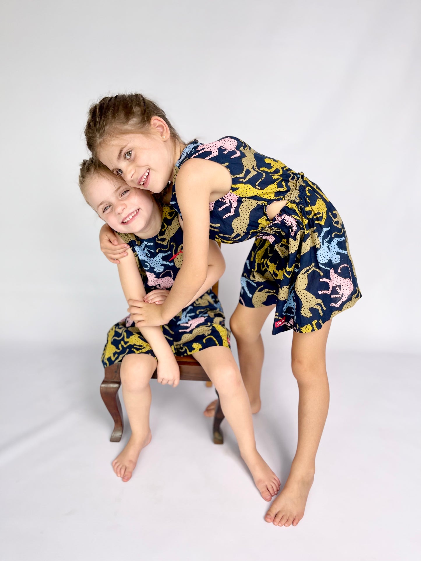 Girls Playsuit - Cheetah on Navy