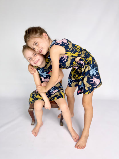 Girls Playsuit - Cheetah on Navy