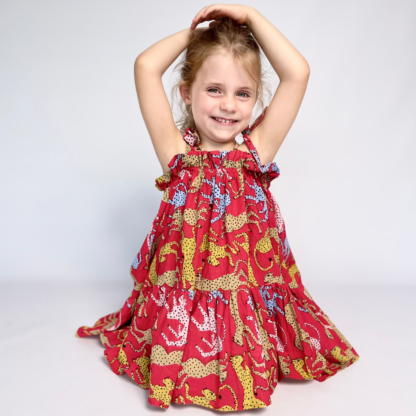Girls Swirly Dress - Red Christmas Leopard