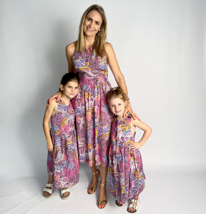 Ladies Dress - Criss Cross back l Purple Wild Zebra