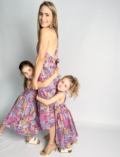 Ladies Dress - Criss Cross back l Purple Wild Zebra