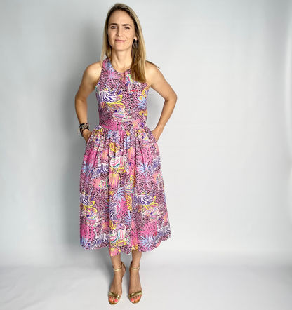 Ladies Dress - Criss Cross back l Purple Wild Zebra