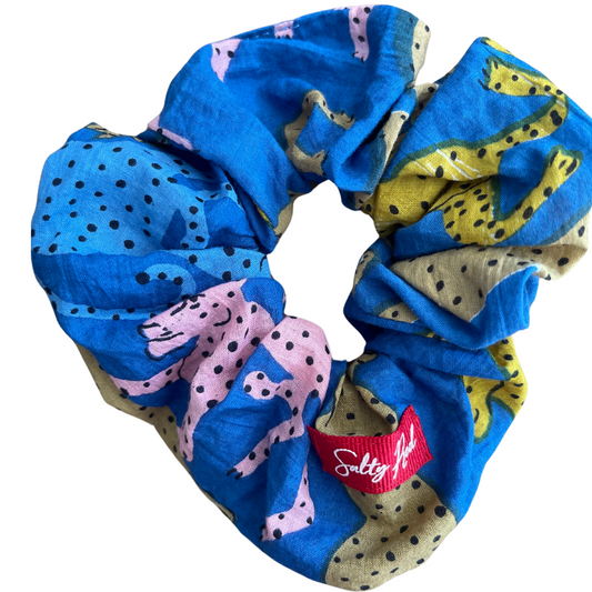 Scrunchie - Cheetah on Royal Blue