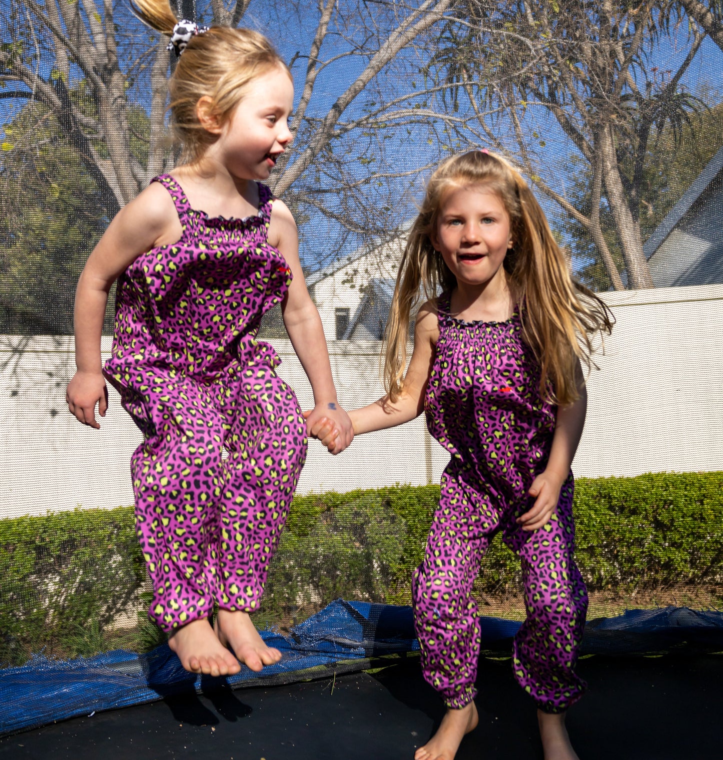 Girls Jumpsuit - Pink w Yellow Animal Print