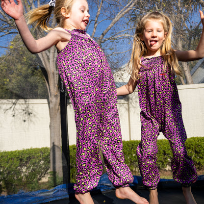 Girls Jumpsuit - Pink w Yellow Animal Print