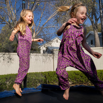 Girls Jumpsuit - Pink w Yellow Animal Print