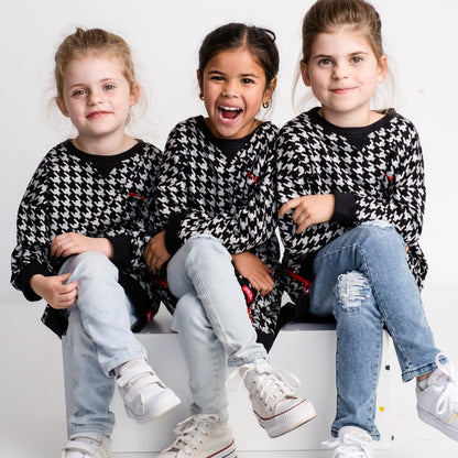 Girls Jumper Dress - Black and White Houndstooth