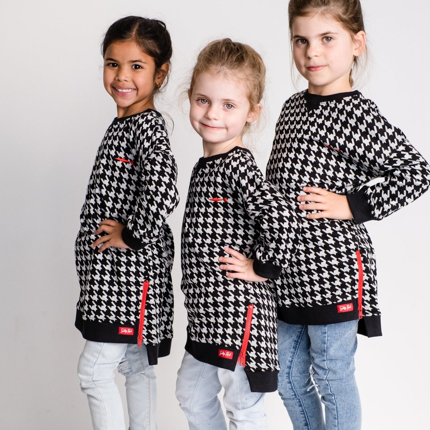 Girls Jumper Dress - Black and White Houndstooth