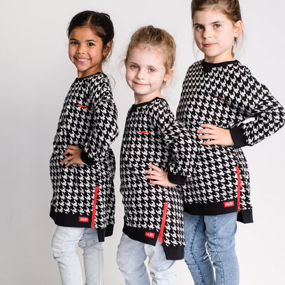 Girls Jumper Dress - Black and White Houndstooth