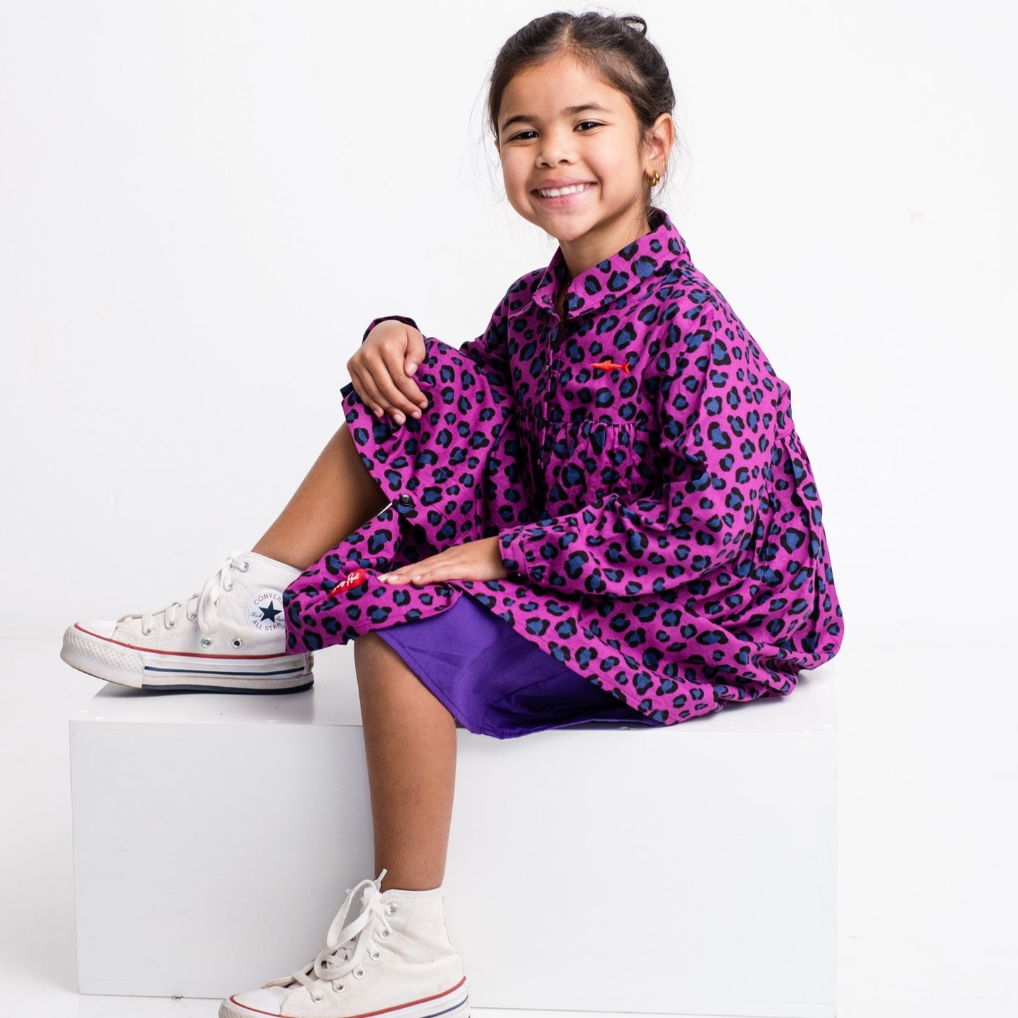 Girls Shirt Dress - Purple Animal Print