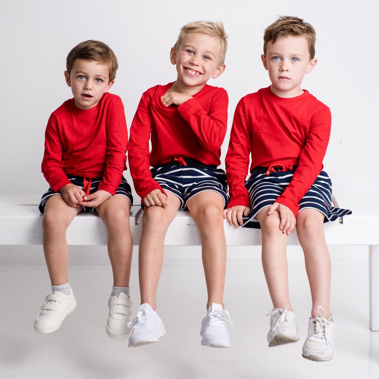 Boys Shorts - White and Blue Navy Stripes