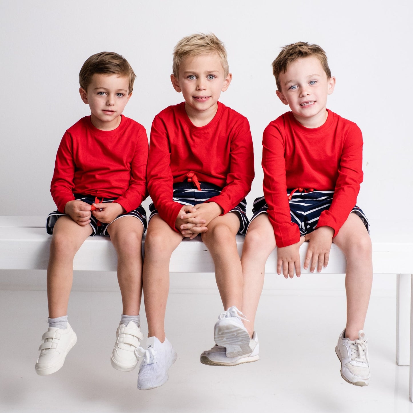 Boys Shorts - White and Blue Navy Stripes