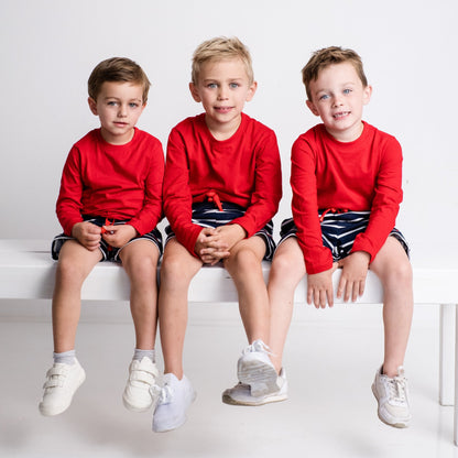 Boys Shorts - White and Blue Navy Stripes