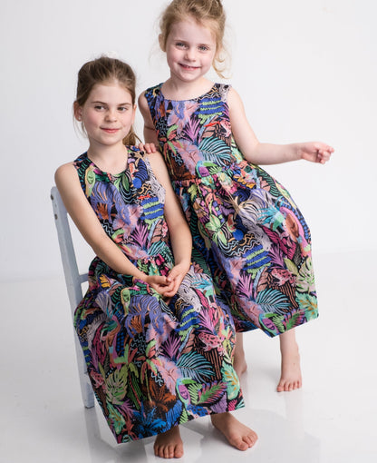 Girls Criss Cross back Dress - Purple Tropical