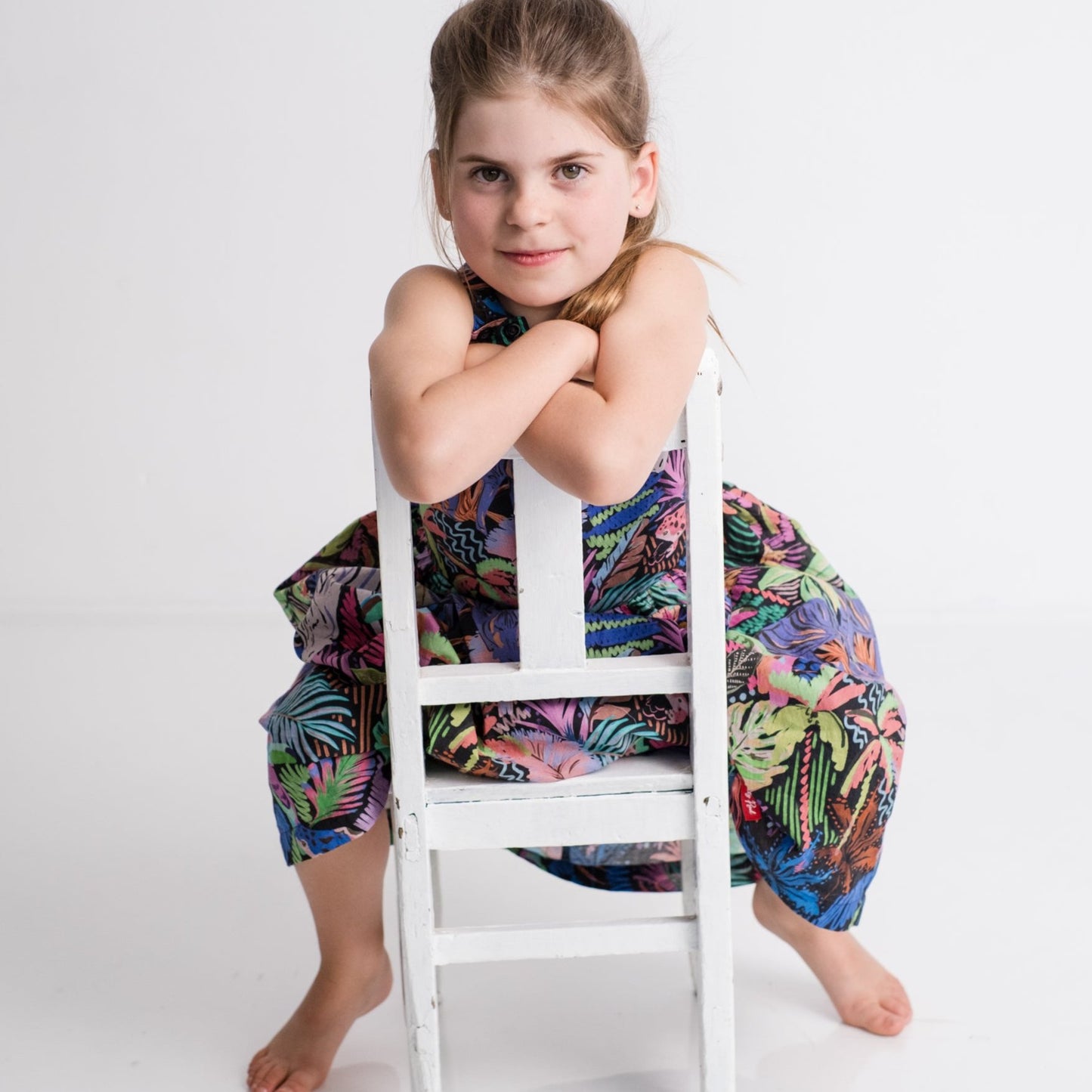 Girls Criss Cross back Dress - Purple Tropical