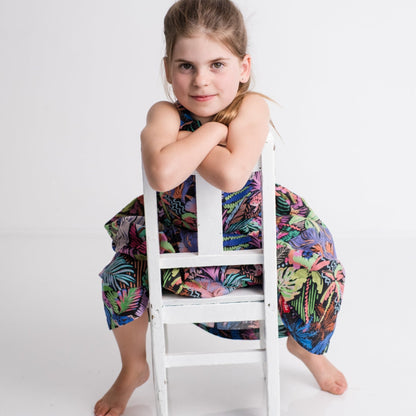 Girls Criss Cross back Dress - Purple Tropical