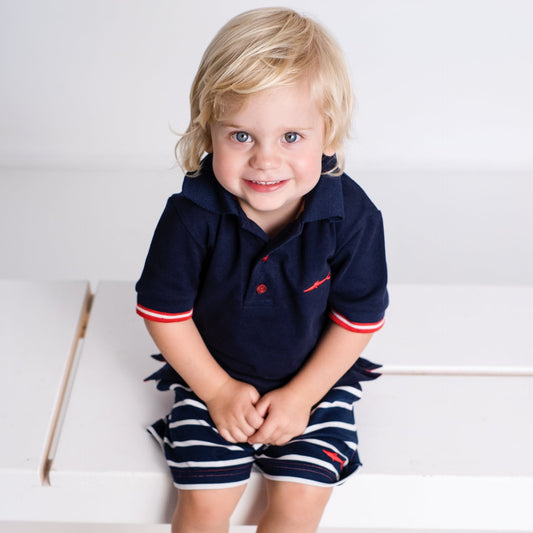 Boys Shorts - White and Blue Navy Stripes