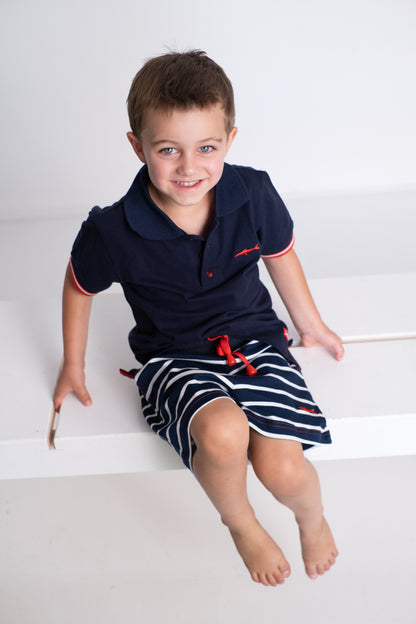 Boys Shorts - White and Blue Navy Stripes