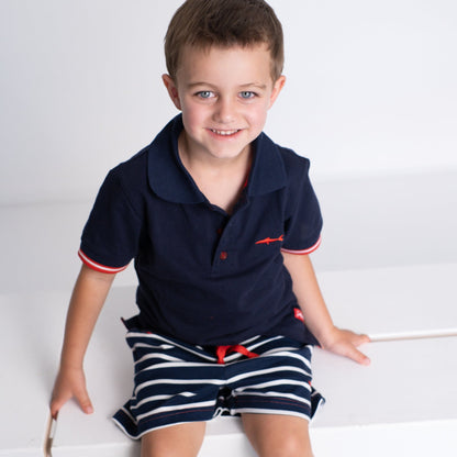 Boys Shorts - White and Blue Navy Stripes