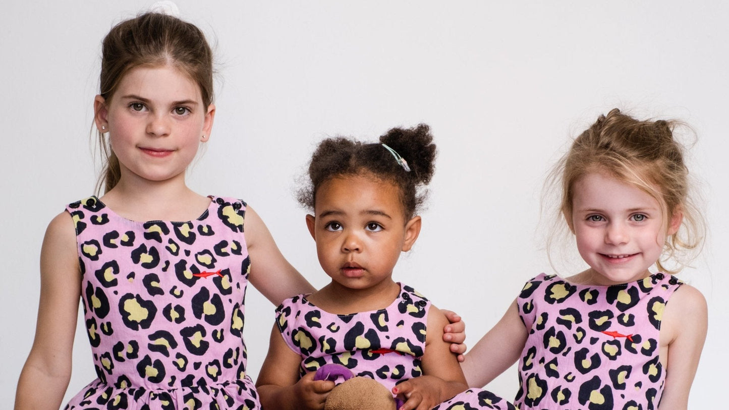 Girls Criss Cross back Dress - Pink and Black Animal Print