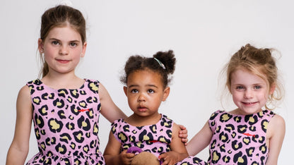 Girls Criss Cross back Dress - Pink and Black Animal Print