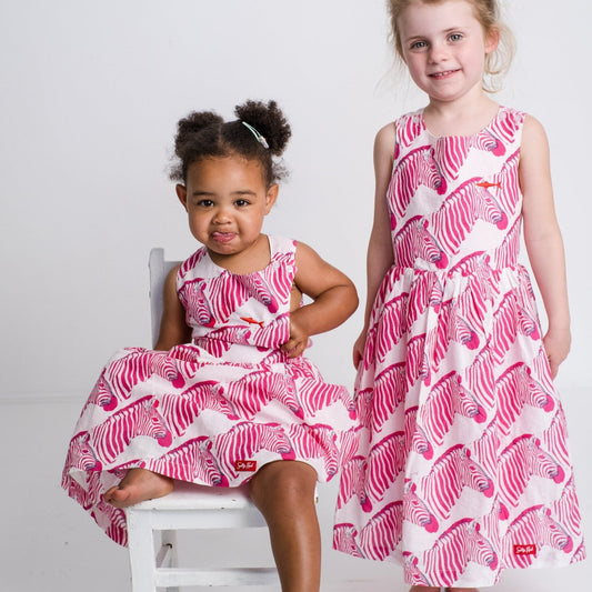 Girls Criss Cross back Dress - Pink Zebra