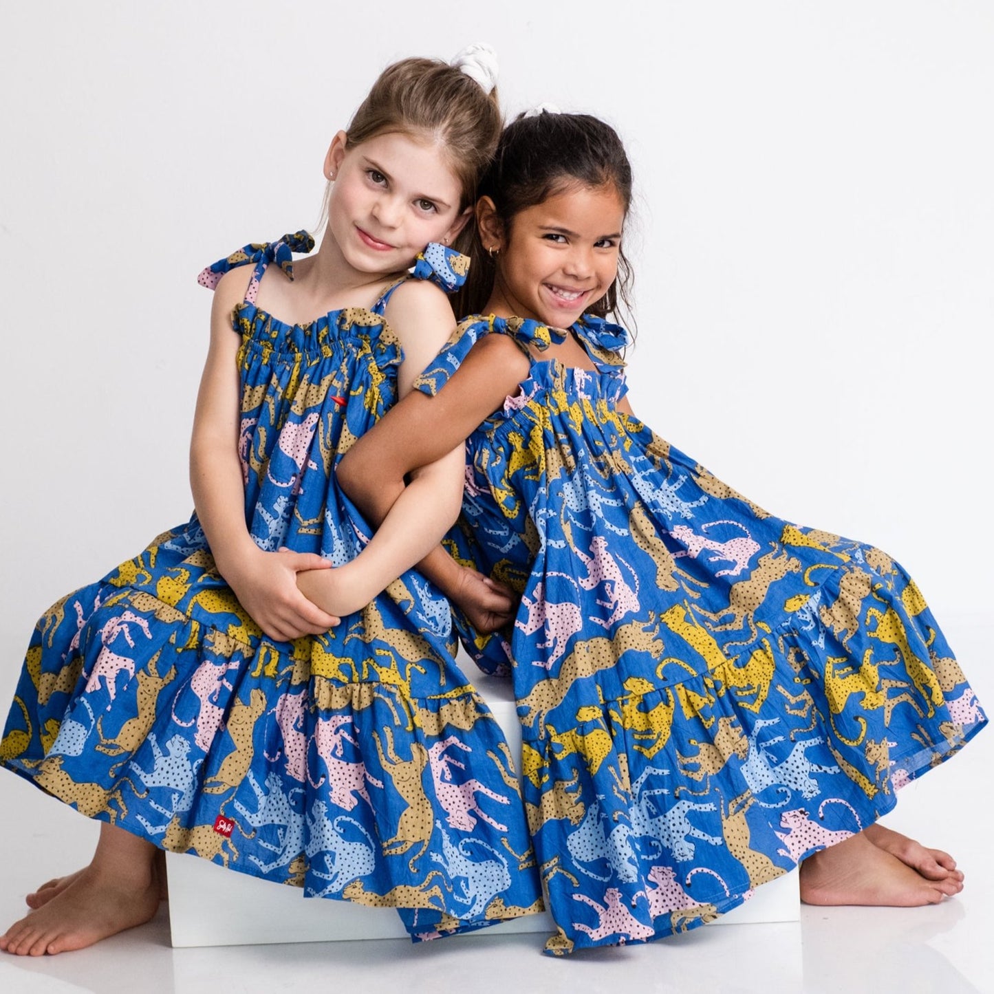 Girls Swirly Dress - Cheetah on Royal Blue